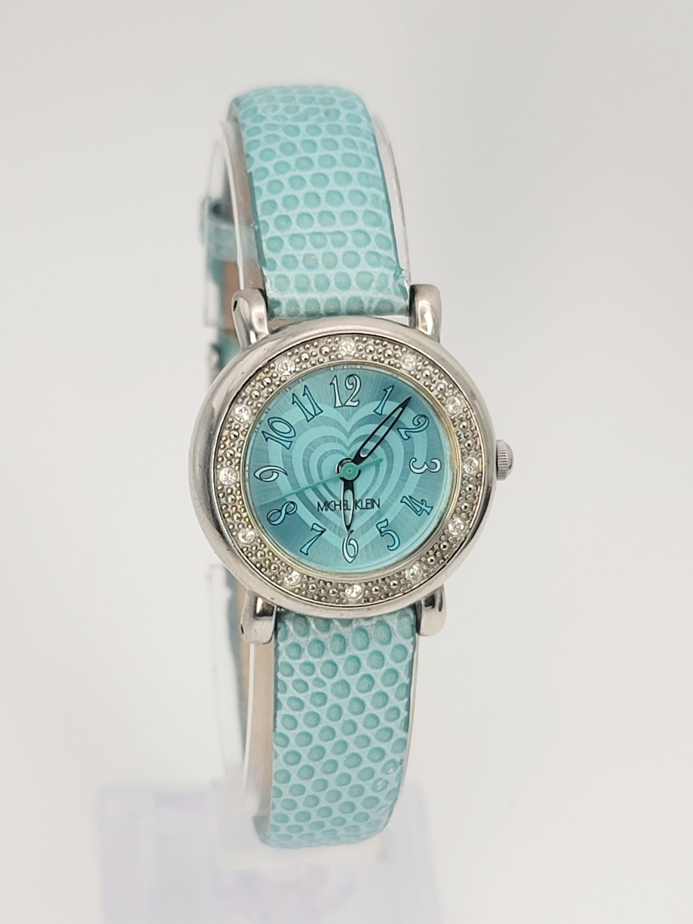 Michel Klein x Noevir Women's Watch PC21-D086 Aqua Blue Heart Dial Crystal Bezel
